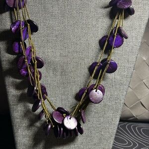 Elegant Purple Multi Strand Necklace Made from Sliced Tagua Nuts or Wood